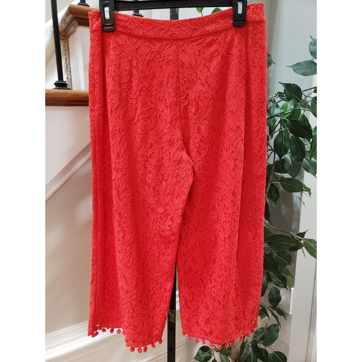 Isla Maude Womens Red Lace Floral Cotton Elastic Waist Casual Capri Pants Small