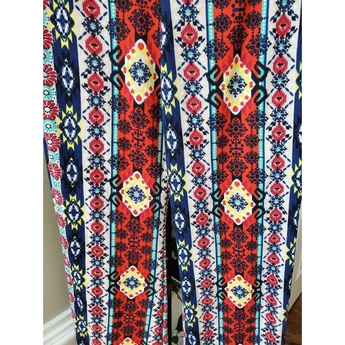 Multicolor Boho Womens Polyester High Waisted Wide Leg Calypso Pant Small