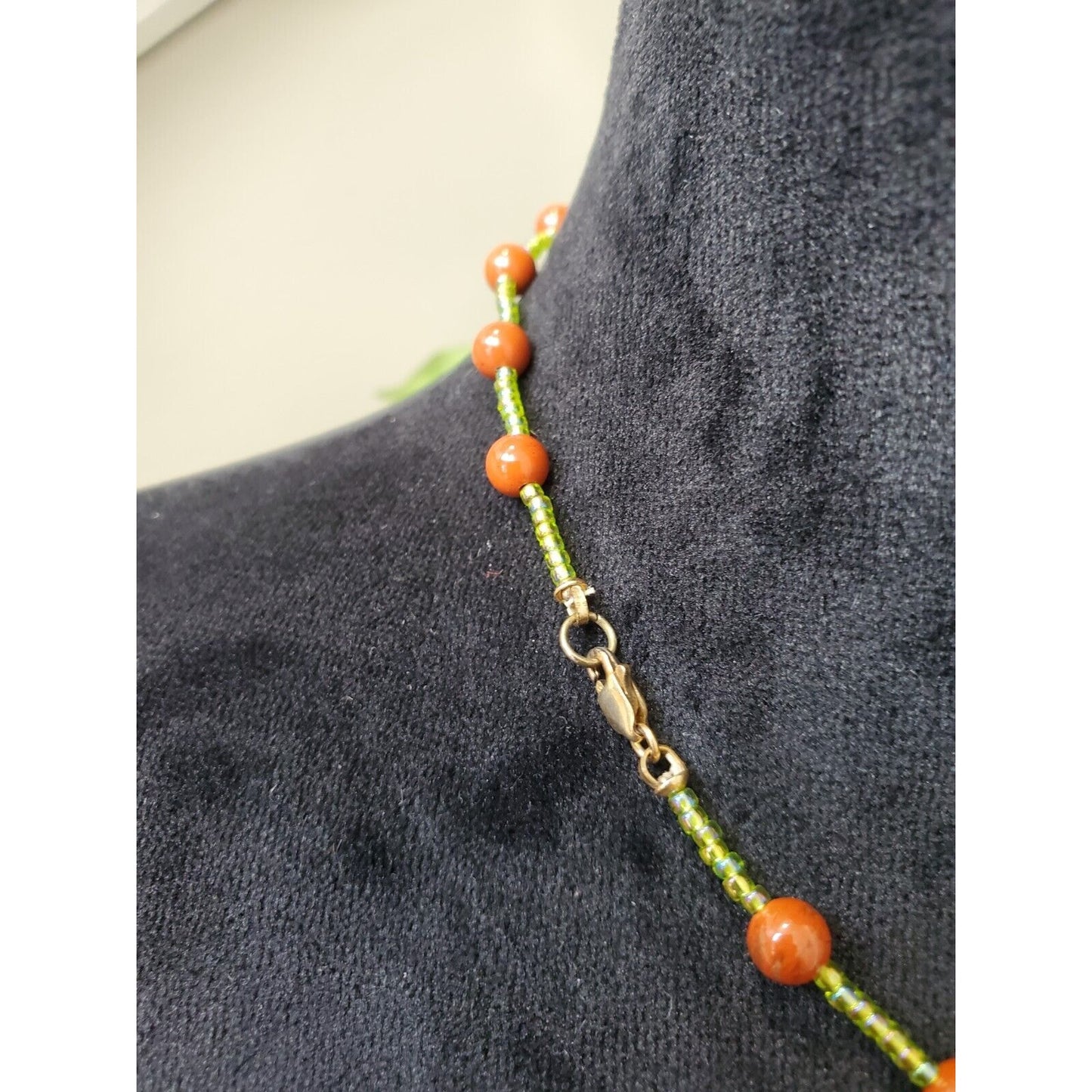 Women's Green Leaf Orange Beaded Fashion Jewelry Short Necklace