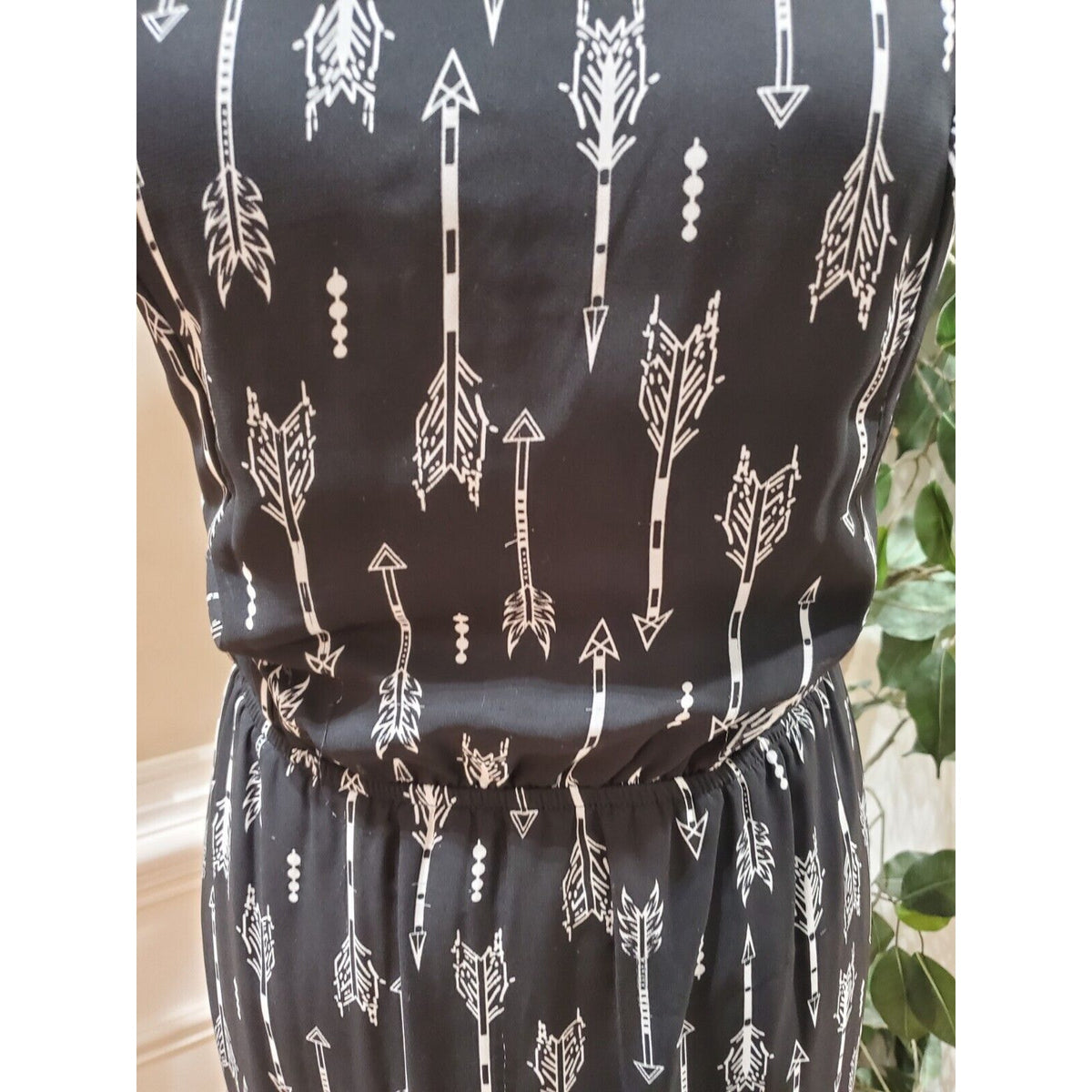 C Womens Black White Round Neck Sleeveless Pleated Knee Length Dress Size XL
