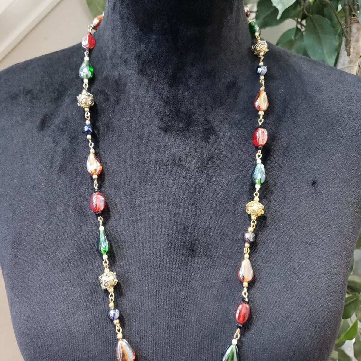 Women's Fashion Multicolor Beaded Long Necklace with Lobster Clasp