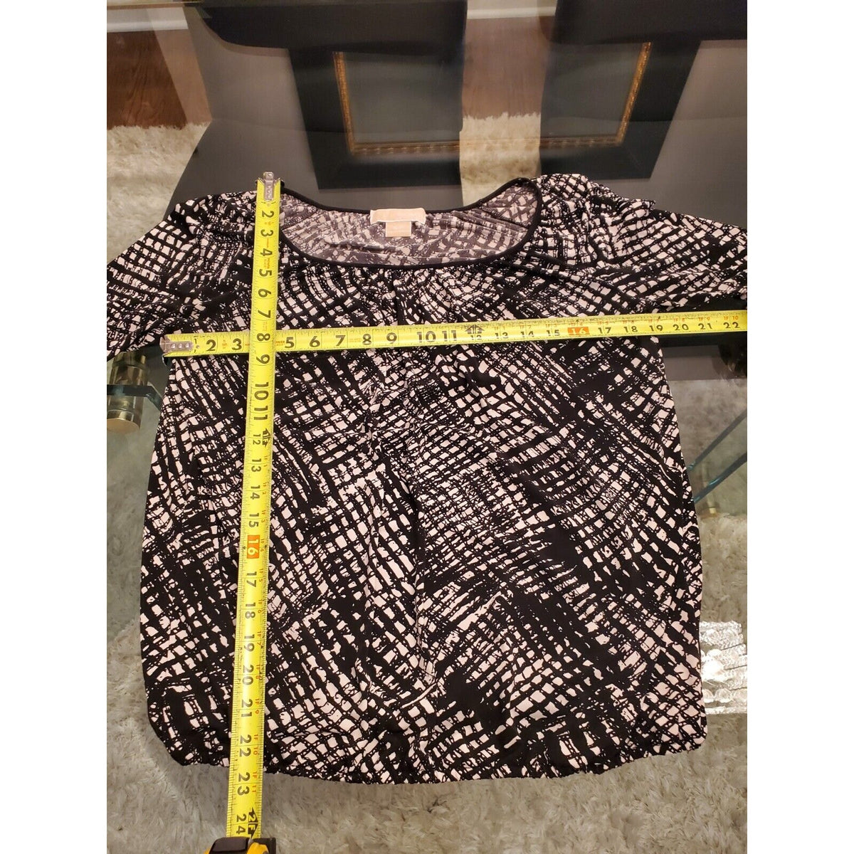 Michael Kors Women Black & White Polyester Scoop Neck Long Sleeve Top Blouse S/P