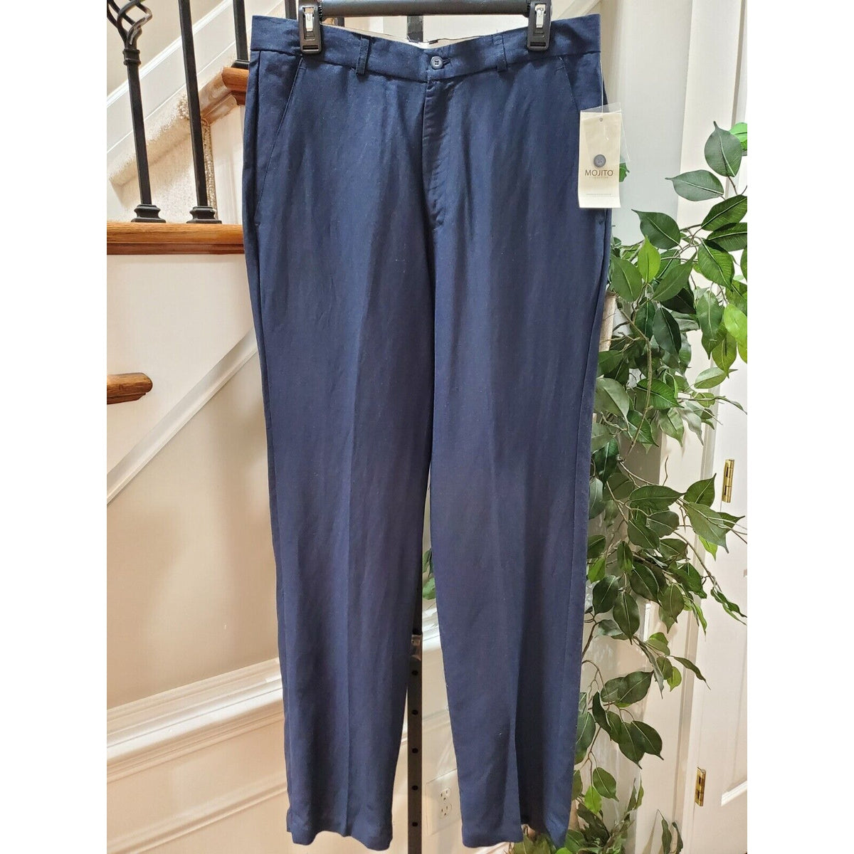 Mojito Collection Men's Blue Linen Blend Straight Fit Dress Pant Size 34W/32L