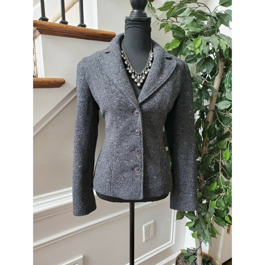 Liz Claiborne Women's Gray Wool & Nylon Long Sleeve 3 Buttons Fitted Blazer 8