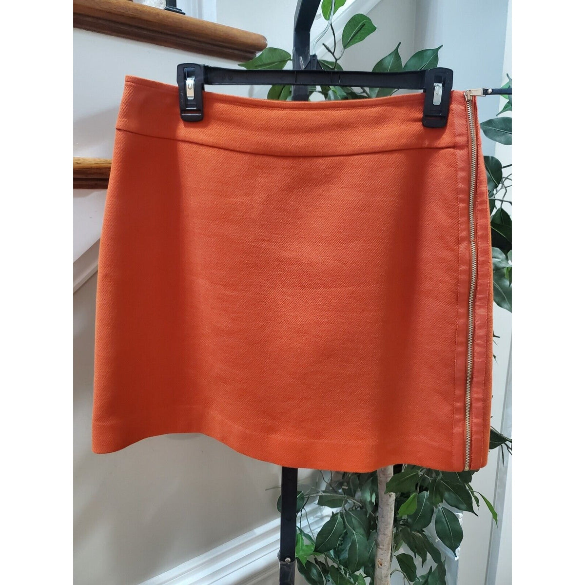 Ann Taylor Women's Orange Solid Cotton Lined Side Zip Pencil Textured Skirt 8P