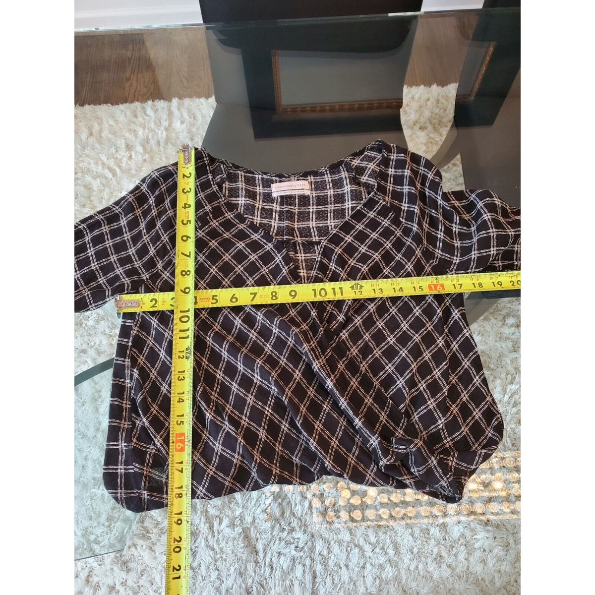 Urban Outfitters Black Blouse Plaid White Faux Wrap Open Front Cut Out Small