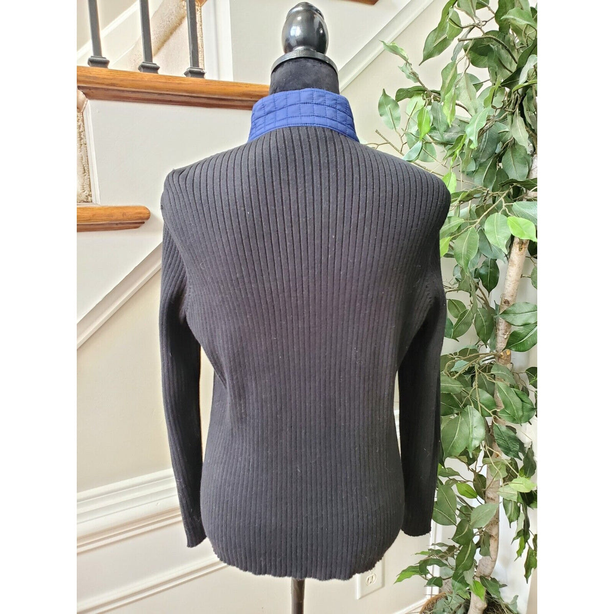 Zenergy By Chicos Women's Black Blue Cotton Long Sleeve Full Zip Front Jacket 1M