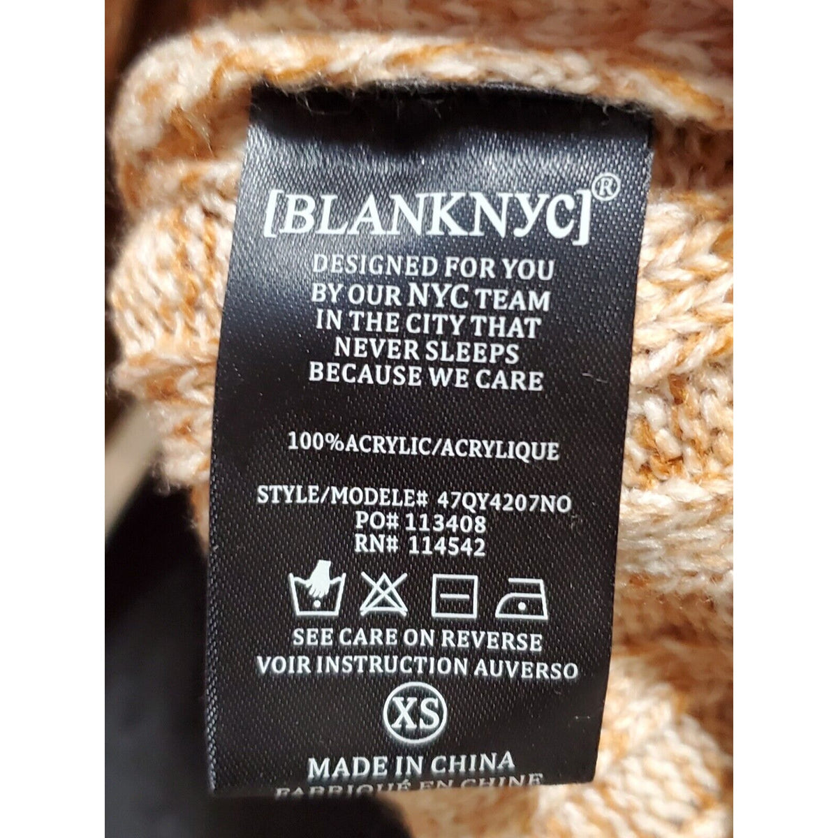 BLANKNYC Toffee Acrylic Ribbed Crewneck Long Sleeve Pullover Knit Sweater XS