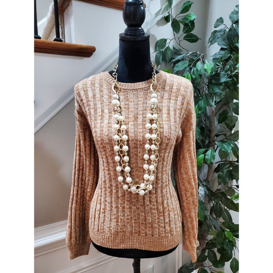 BLANKNYC Toffee Acrylic Ribbed Crewneck Long Sleeve Pullover Knit Sweater XS