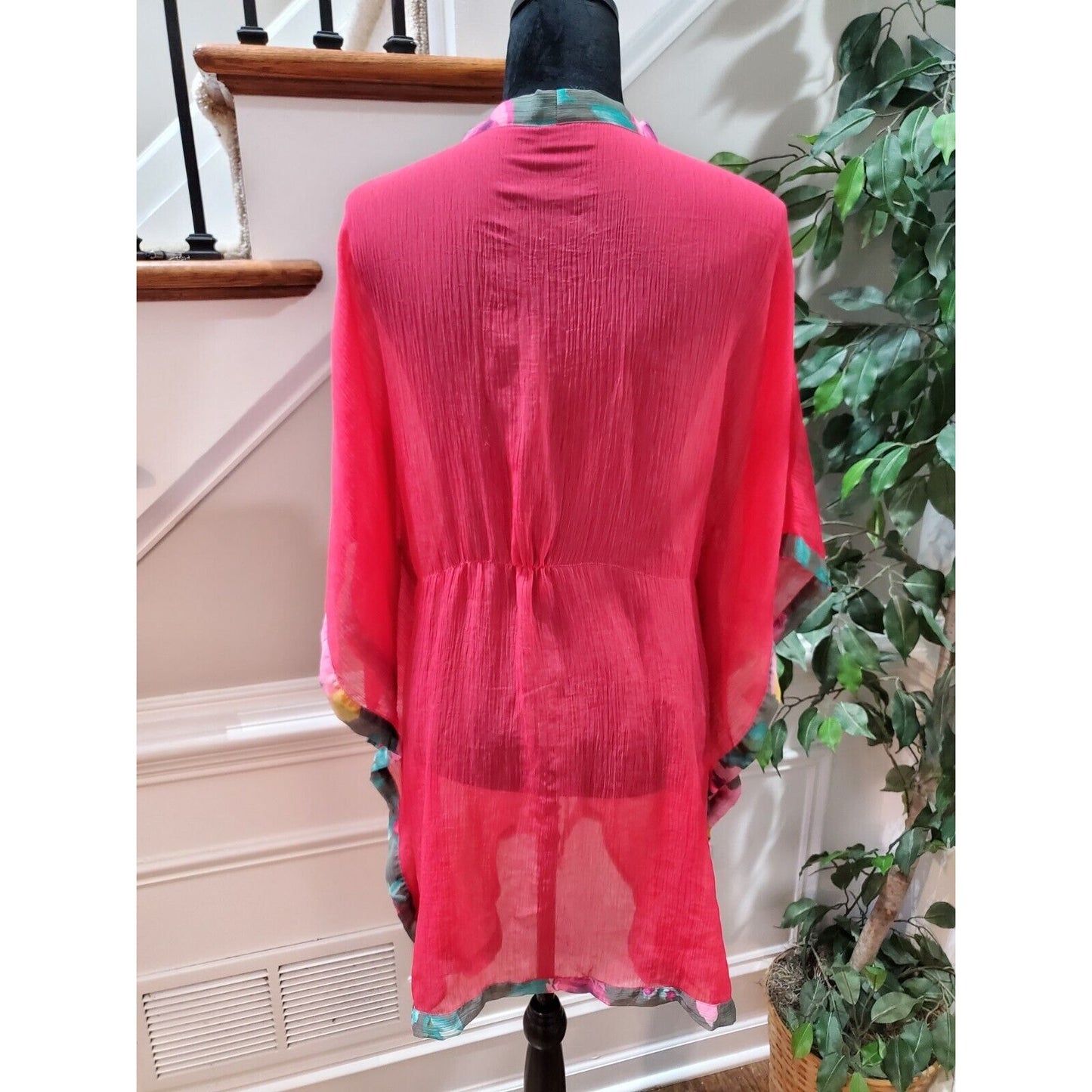 Revue Women's Red 100% Polyester Short Sleeve Casual Kimono Dress Free Size