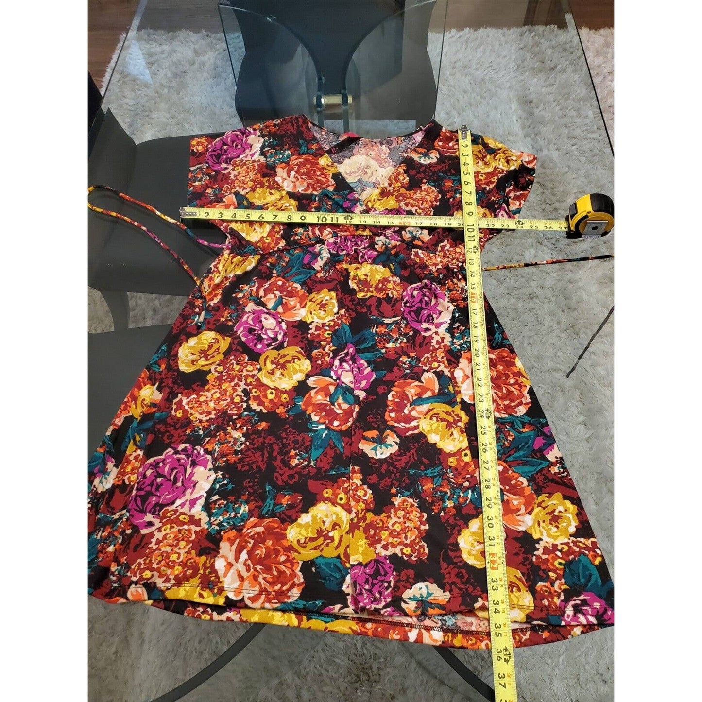 Pure Energy Women Multicolor Polyester V-Neck Short Sleeve Knee Length Dress 2X