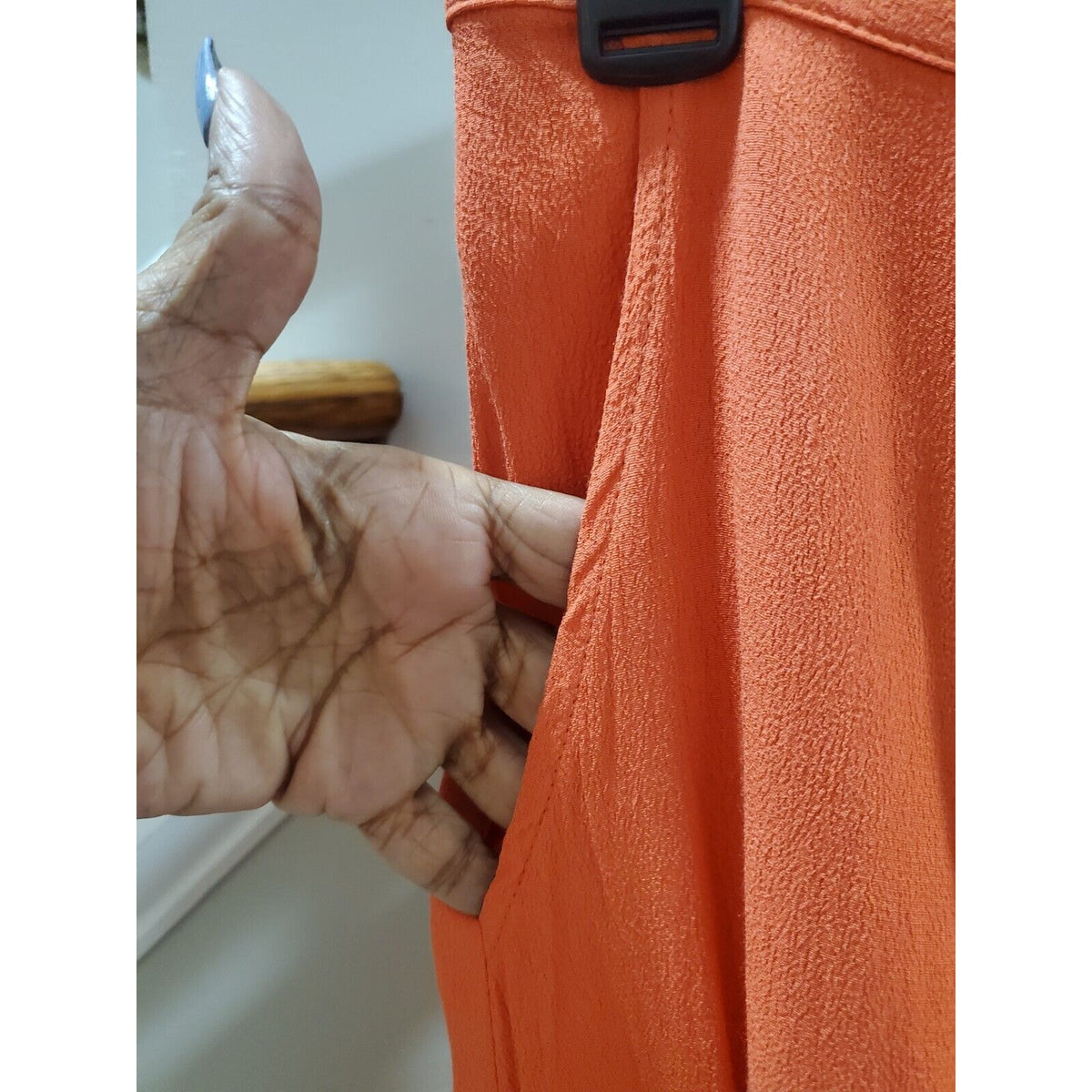 Women's Orange Solid Rayon Side Pockets & Elastic Waist Long Skirt Size Small
