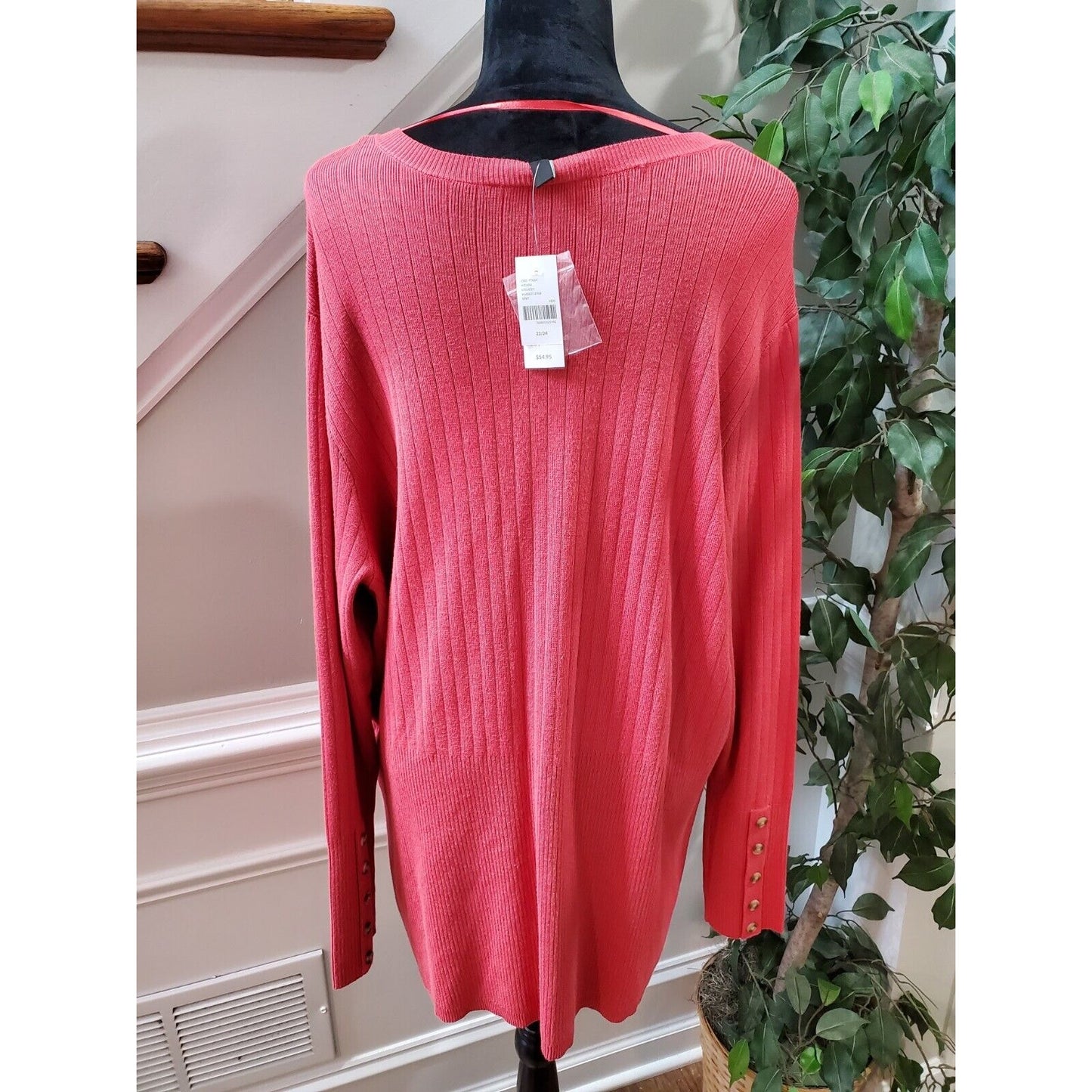 Lane Bryant Women's Pink Rayon V-Neck Long Sleeve Casual Top Blouse Size 22/24