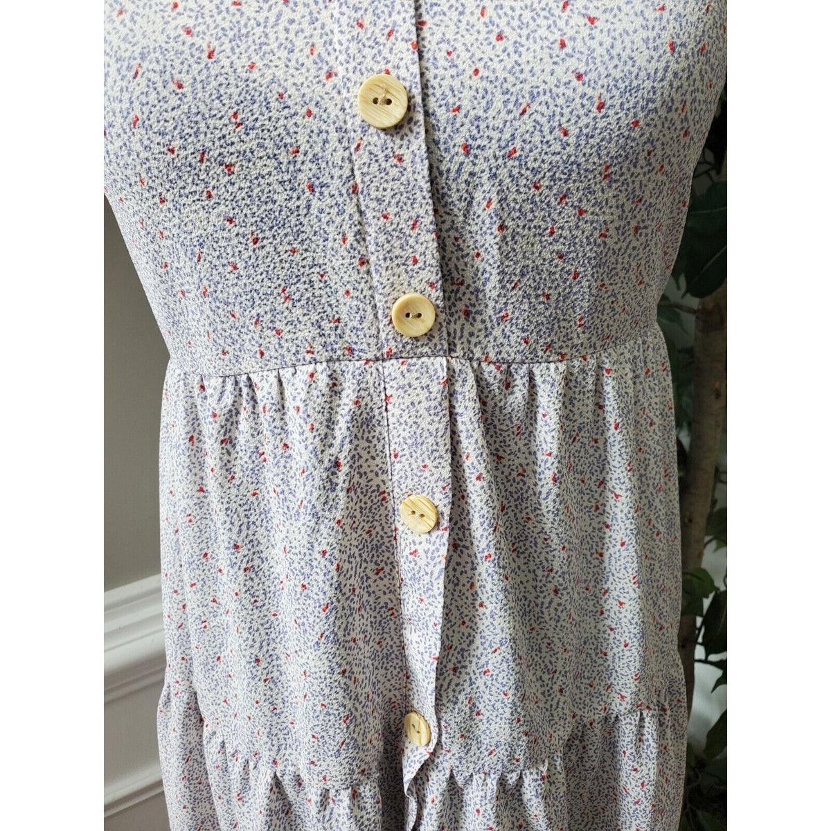 Monteau Womens White Polyester V-Neck Sleeveless Knee Length Casual Dress Size L