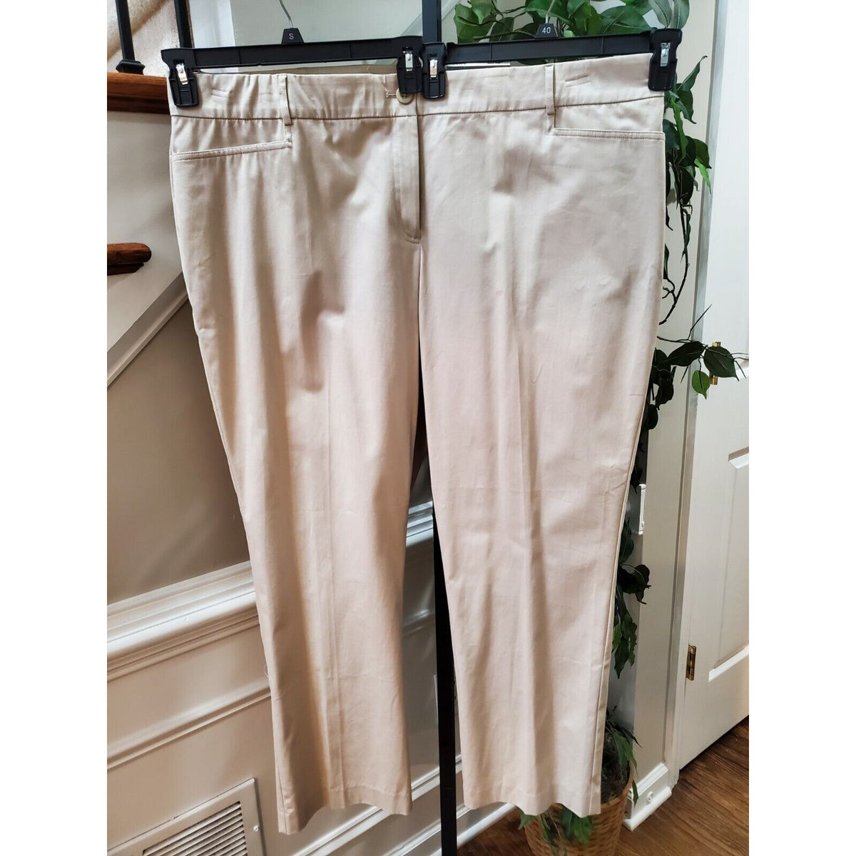 Kim Rogers Womens Beige Solid Cotton Straight Leg Casual Stretch Pants Size 22