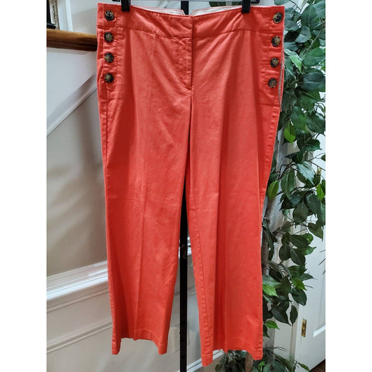 Ann Taylor Loft Women's Red Cotton Mid Rise Straight Fit Trouser Casual Pant