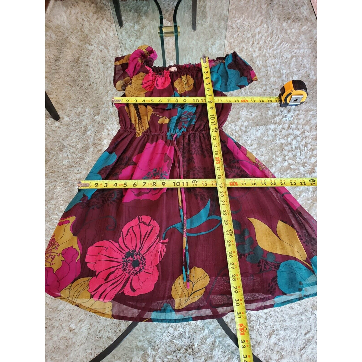 Flounce Women's Multicolor Floral Silk Round Neck Sleeveless Knee Length Dress M