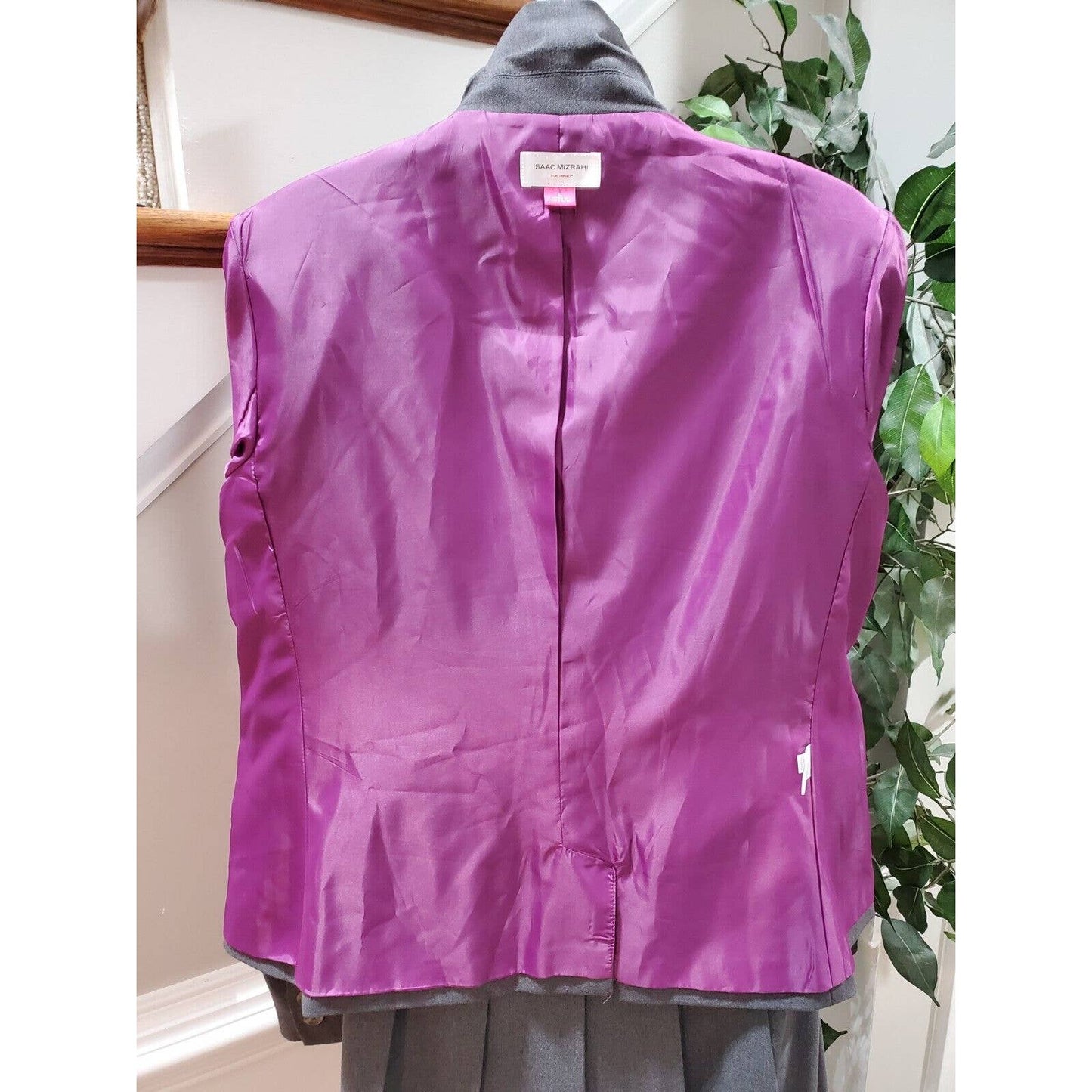 Isaac Mizrahi Women's Gray Polyester Single Breasted Jacket & Skirt 2 Pcs Suit L