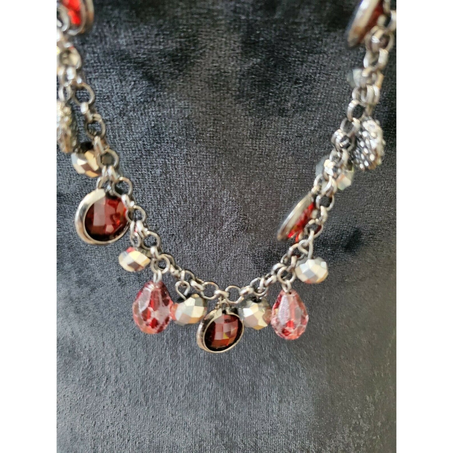 Women's Dark Red Stone with Silver Chain Necklace