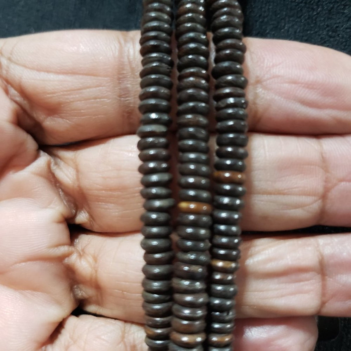 Women’s Beaded Strand Necklace Blue & Brown Large Wood Beads Statement