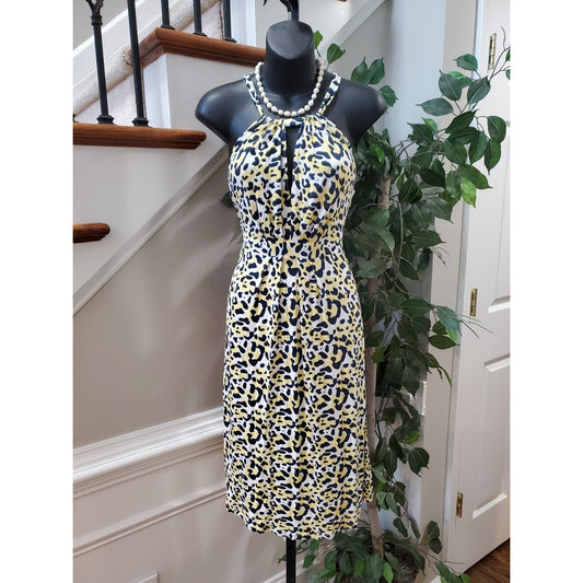 Inc Womens Black Yellow Rayon Sleeveless Halter Neck Knee Length Dress Small