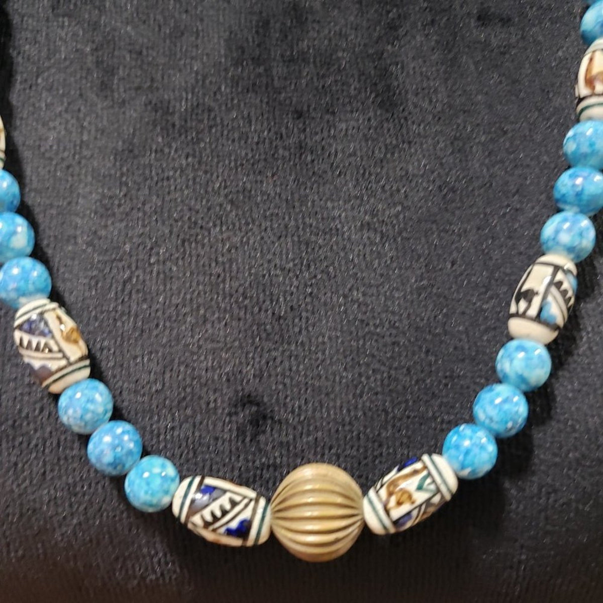 Womens Blue Round Turquoise Stone Beaded Long Necklace