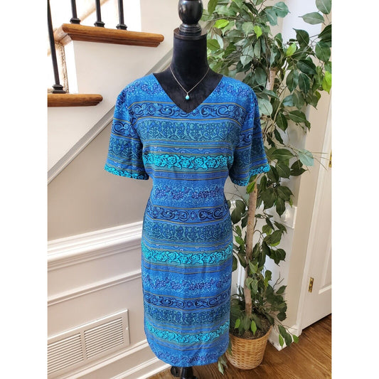 Sag Harbor Vintage Blue Side Slit Short Sleeve Back Zip Knee Length Dress 18