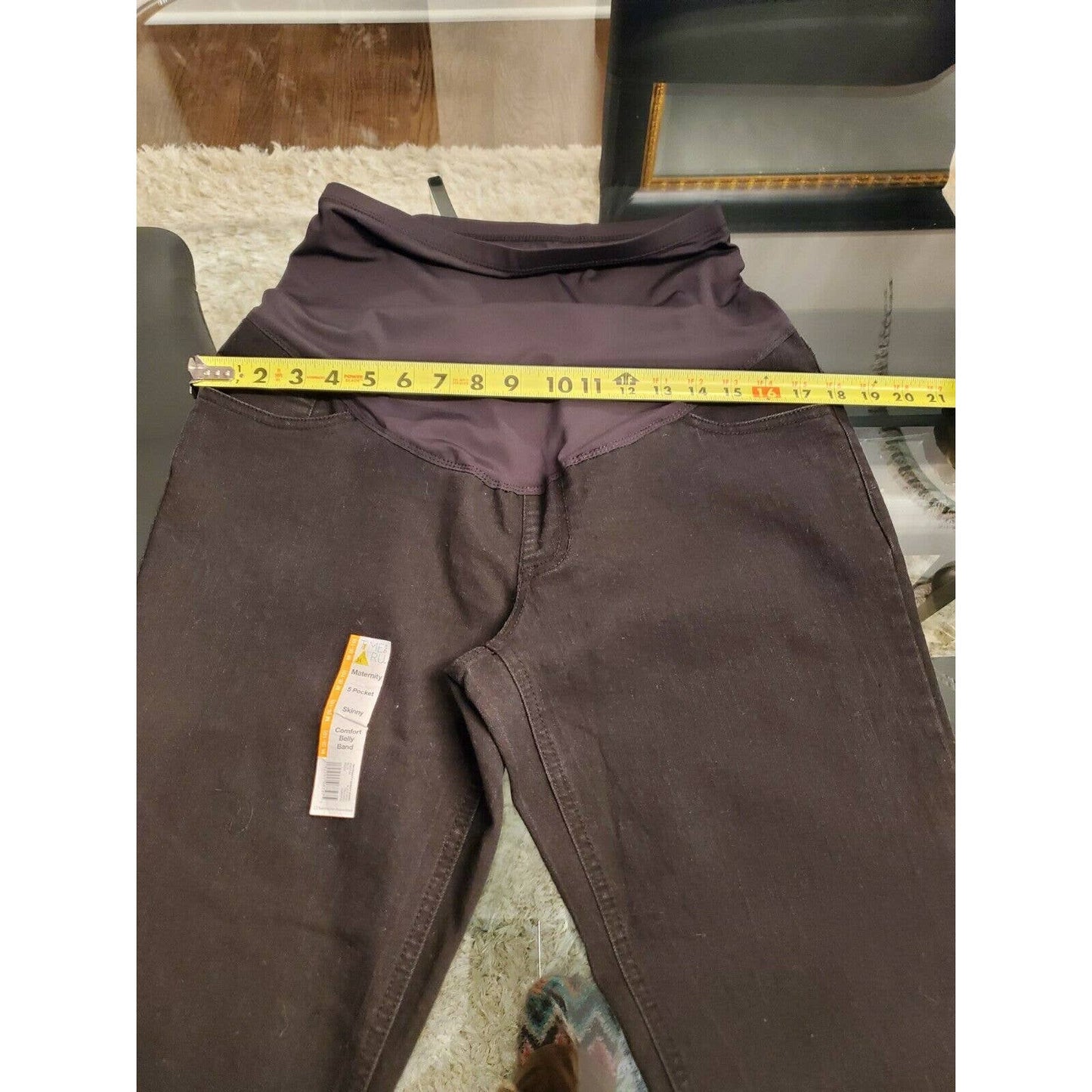 Tme and Tru Materni Black Cotton Mid Rise Comfort Waist Casual Pants Size Medium