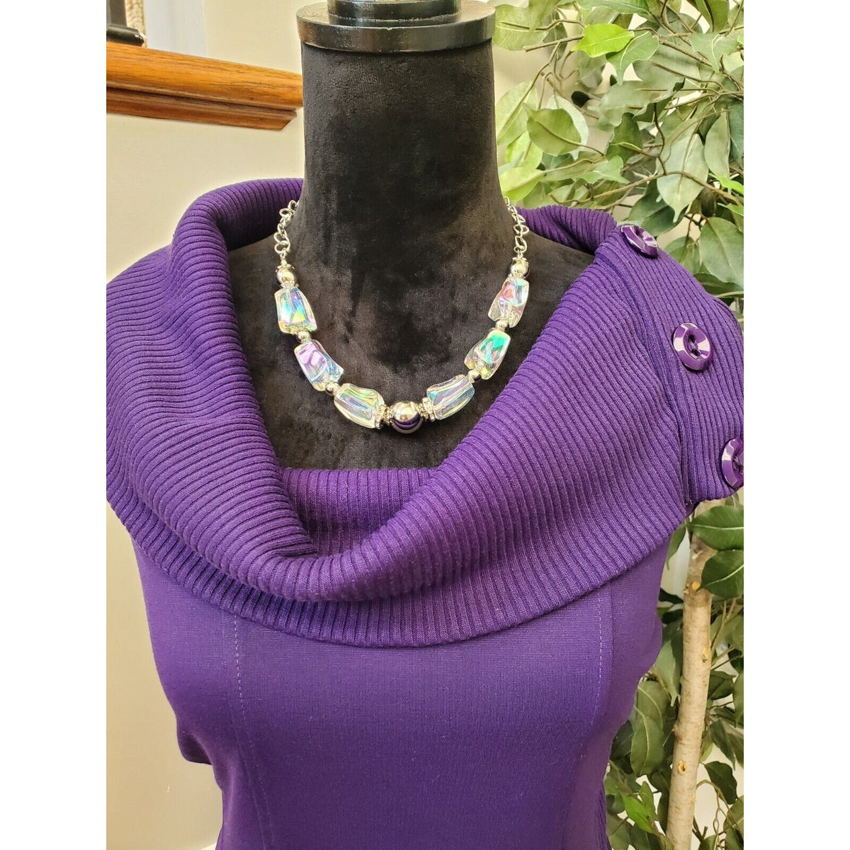 Spense Women's Purple Solid Polyester Cowl Neck Sleeveless Knee Length Dress 14