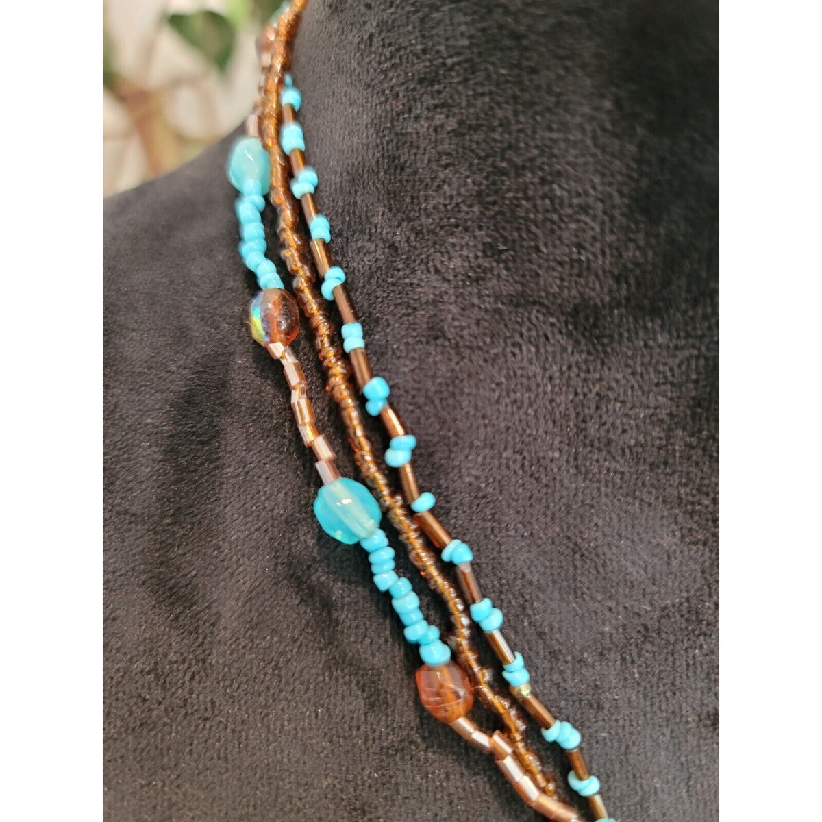 Women Fashion Brown Faux Jade Circle Turquoise Beads Pendant Lobster Clasp