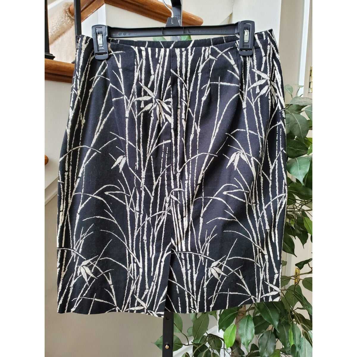 Talbots Women's Black & White Cotton Bamboo Print Knee Length Pencil Skirt 4