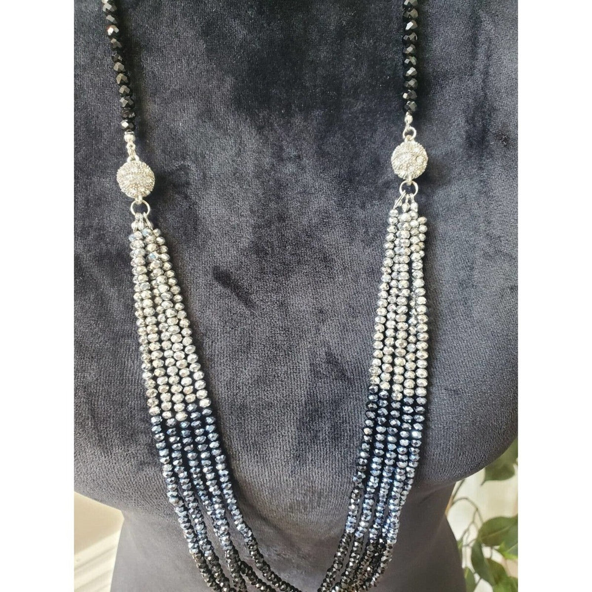 Women's Silver Multicolored Multilayer Crystal Beaded Fashion Jewelry Necklace