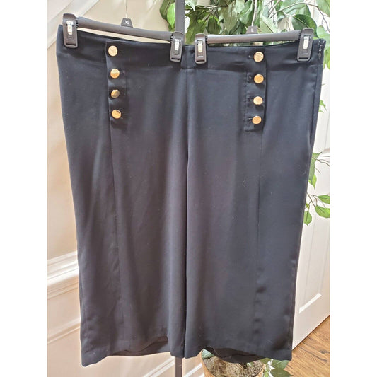 Loft Women's Black Polyester High Rise Wide Legs Trouser Pant Capri Size 20