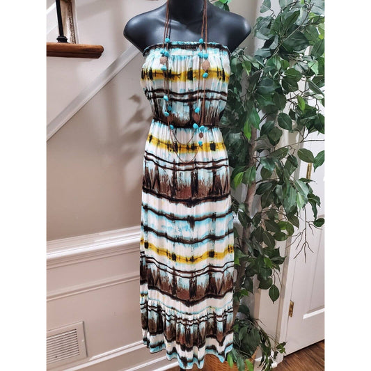 Speechless Women Multicolor Rayon Off the Shoulder Casual Long Maxi Dress Size M