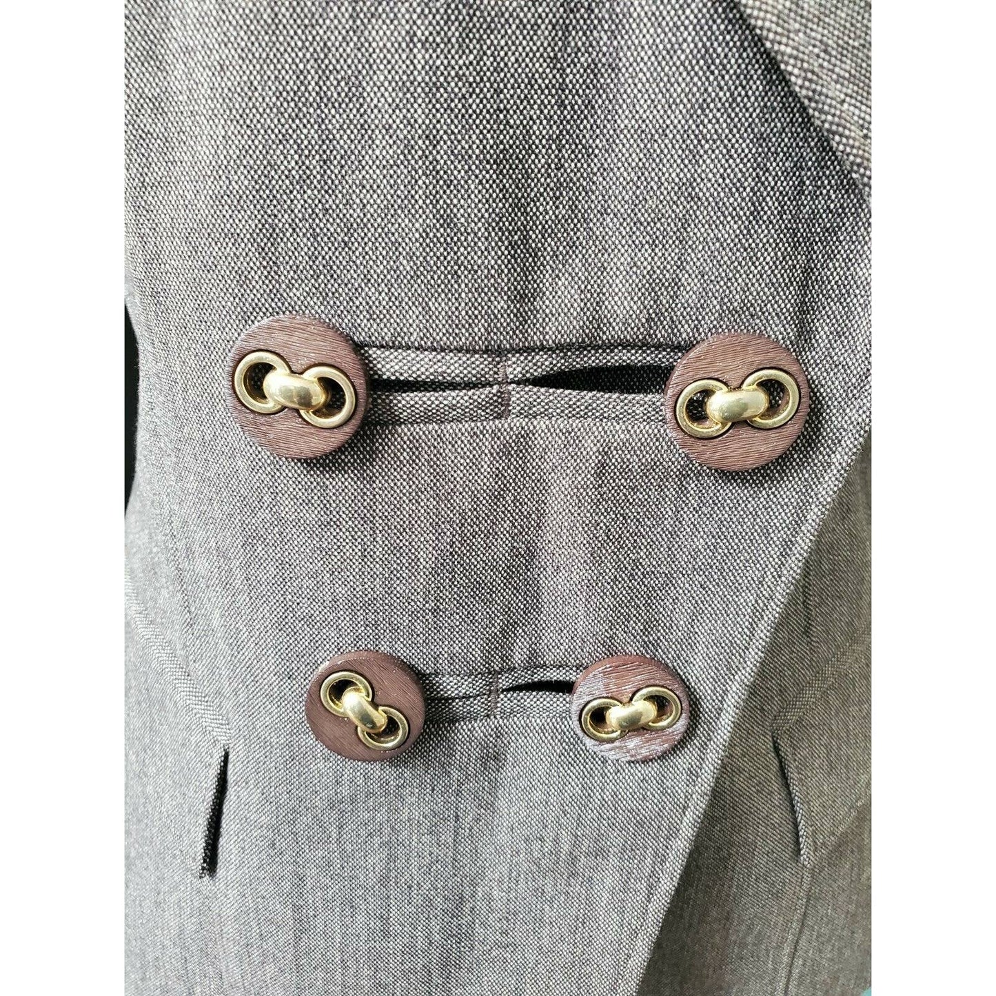 Josephine Womens Gray Polyester & Rayon Collared Button Long Sleeve Blazer