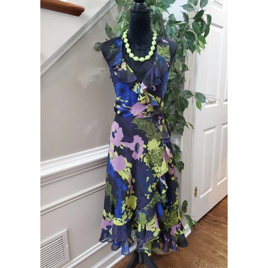 MM Couture Women's Floral Polyester V-Neck Sleeveless Knee Length Dress Size L