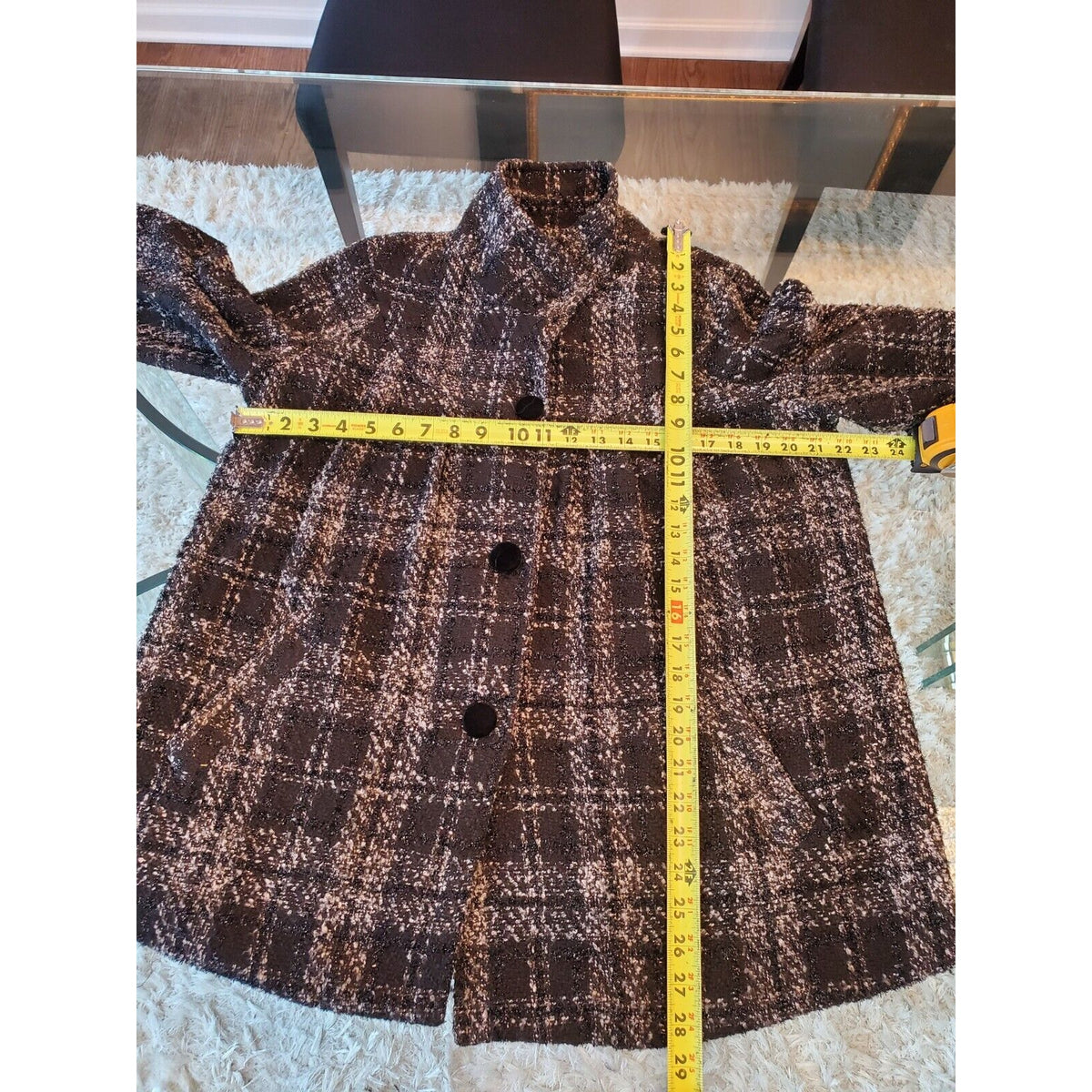 Davi Antte Women's Gray & White Plaid Long Sleeve Buttons Front Jacket Coat XL