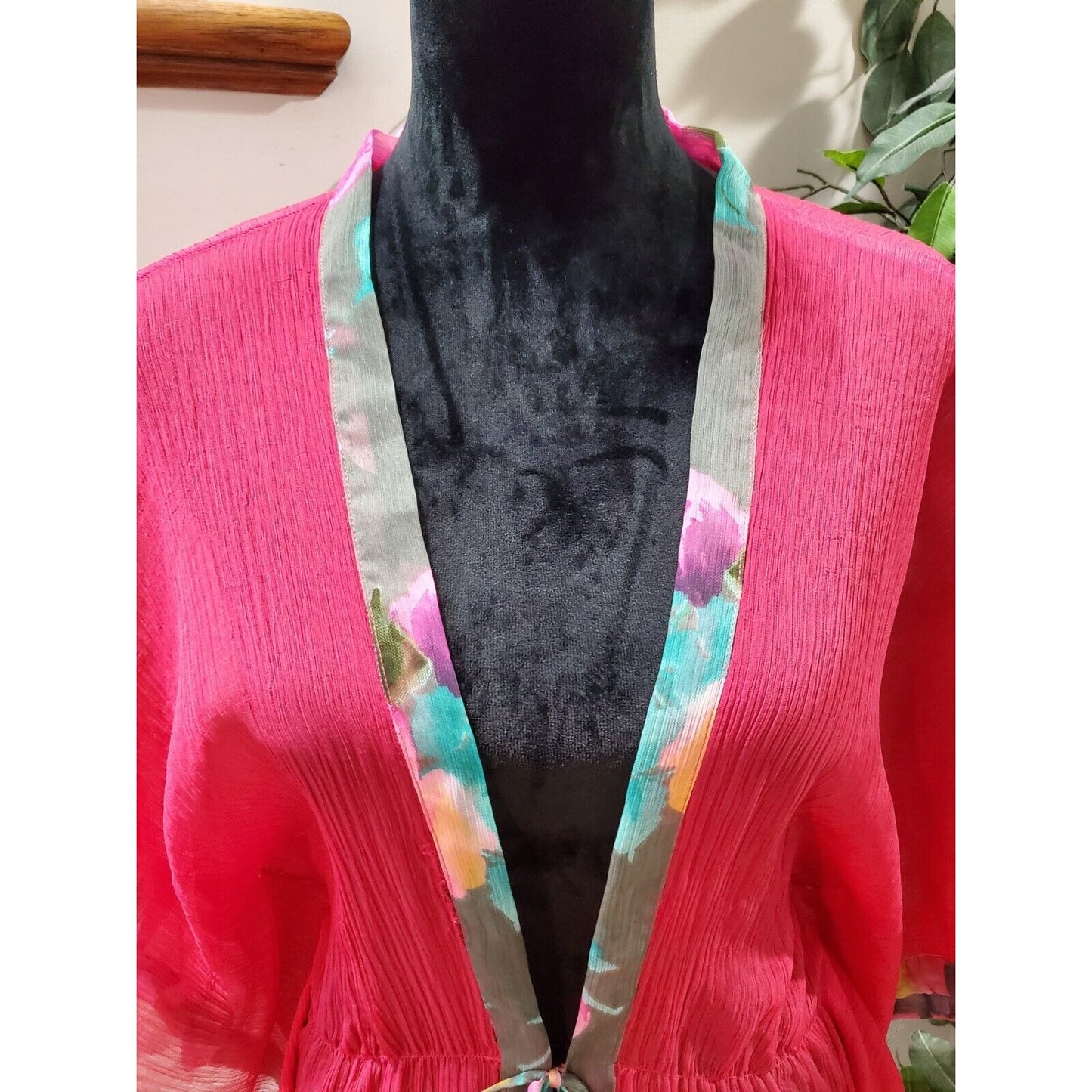 Revue Women's Red 100% Polyester Short Sleeve Casual Kimono Dress Free Size