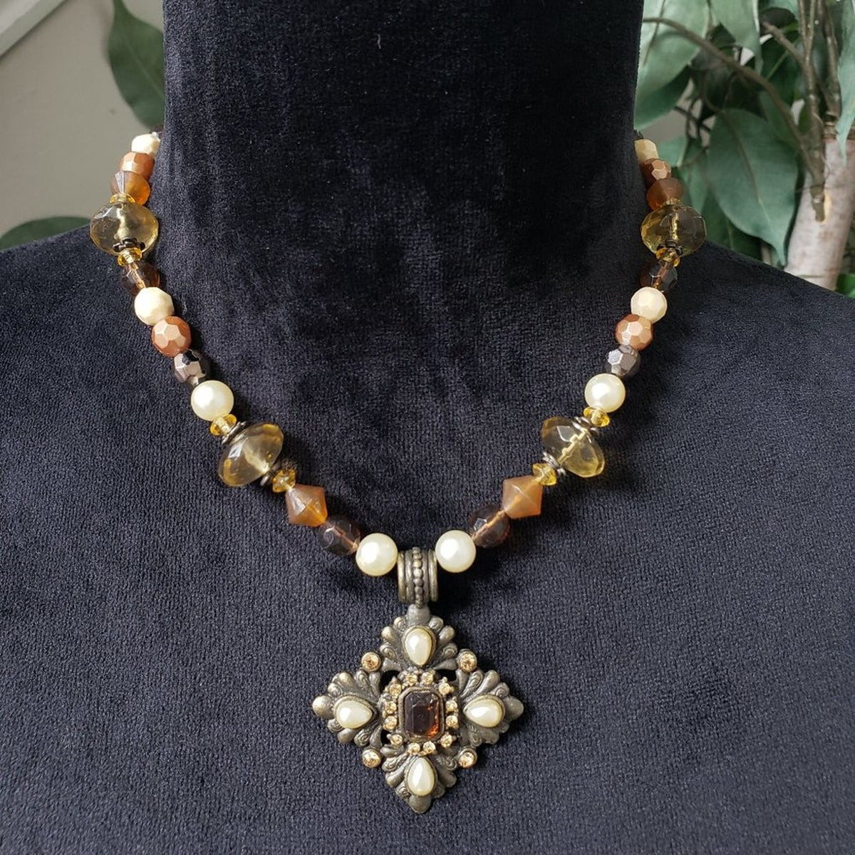 Bohemian Style Multi Colored Beaded Rhinestones Silver Tone Pendant Necklace