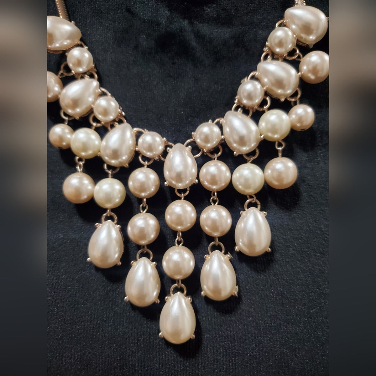 Vintage Gold Tone and White Stone Statement Necklace