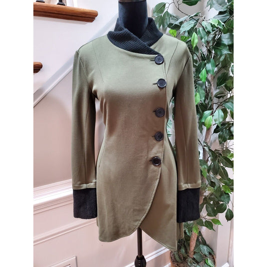 Venus Silver Women's Green Rayon Long Sleeve Asymmetrical Button Front Coat 2