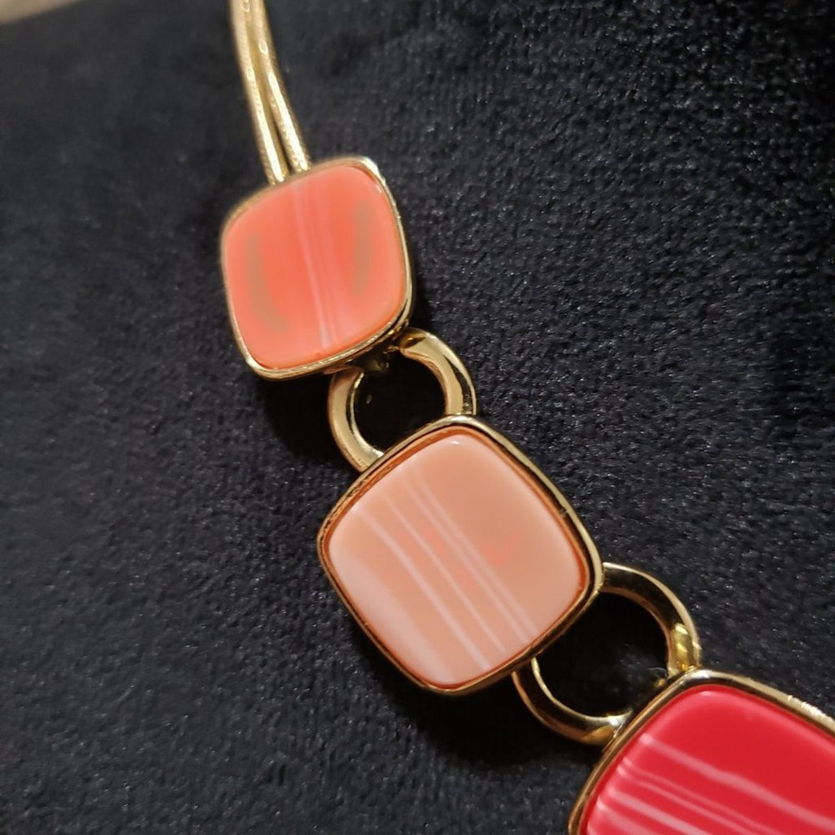Nine West Women's Vintage Gold and Pink  Necklace with Rectangular Stones