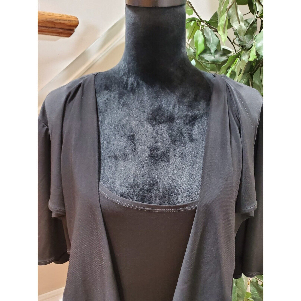 Another Thyme Women Black Solid Polyester Scoop Neck Half Sleeve Dress Size 2X
