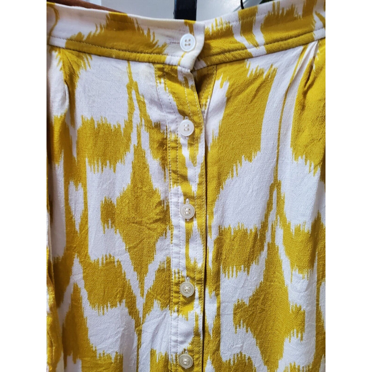 LOFT Women's Yellow White Button Down Fully Lined Pockets & Belt Loops Skirt M