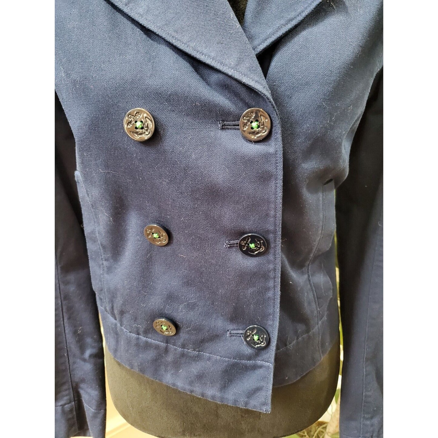 Isaac Mizrahi Women's Blue Cotton Double Breasted Long Sleeve Jacket Blazer 12