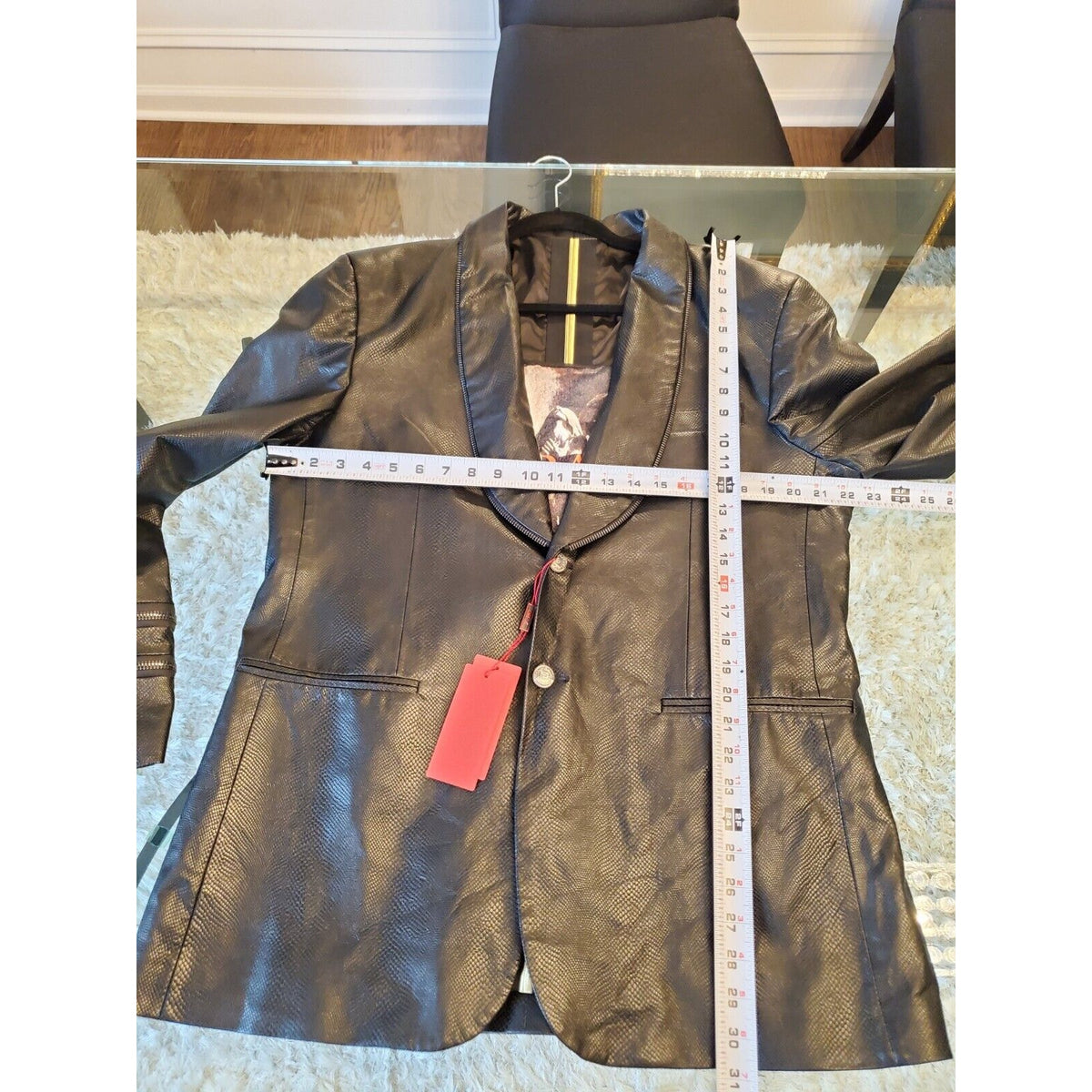 Biarelli Mens Black Snakeskin Leather Single Breasted Blazer Jacket Size Large