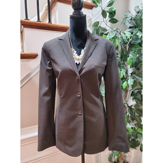 Body by Victoria Women Brown Polyester Single Breasted Long Sleeve Blazer 12