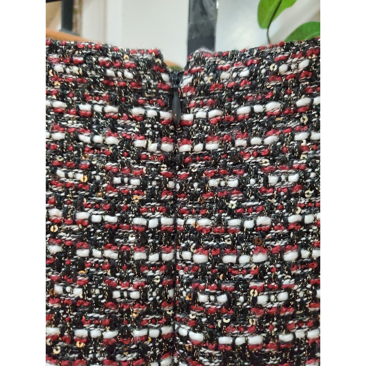 LOFT Womens Red & Black Polyester Sequin Tweed Fringe Bottom Mini Skirt Size 12P