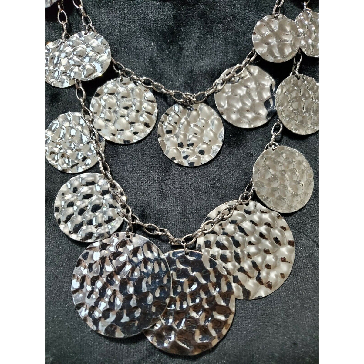 Women's Pewter Layered Multi-size Round Coin Stylish Chunky Necklace