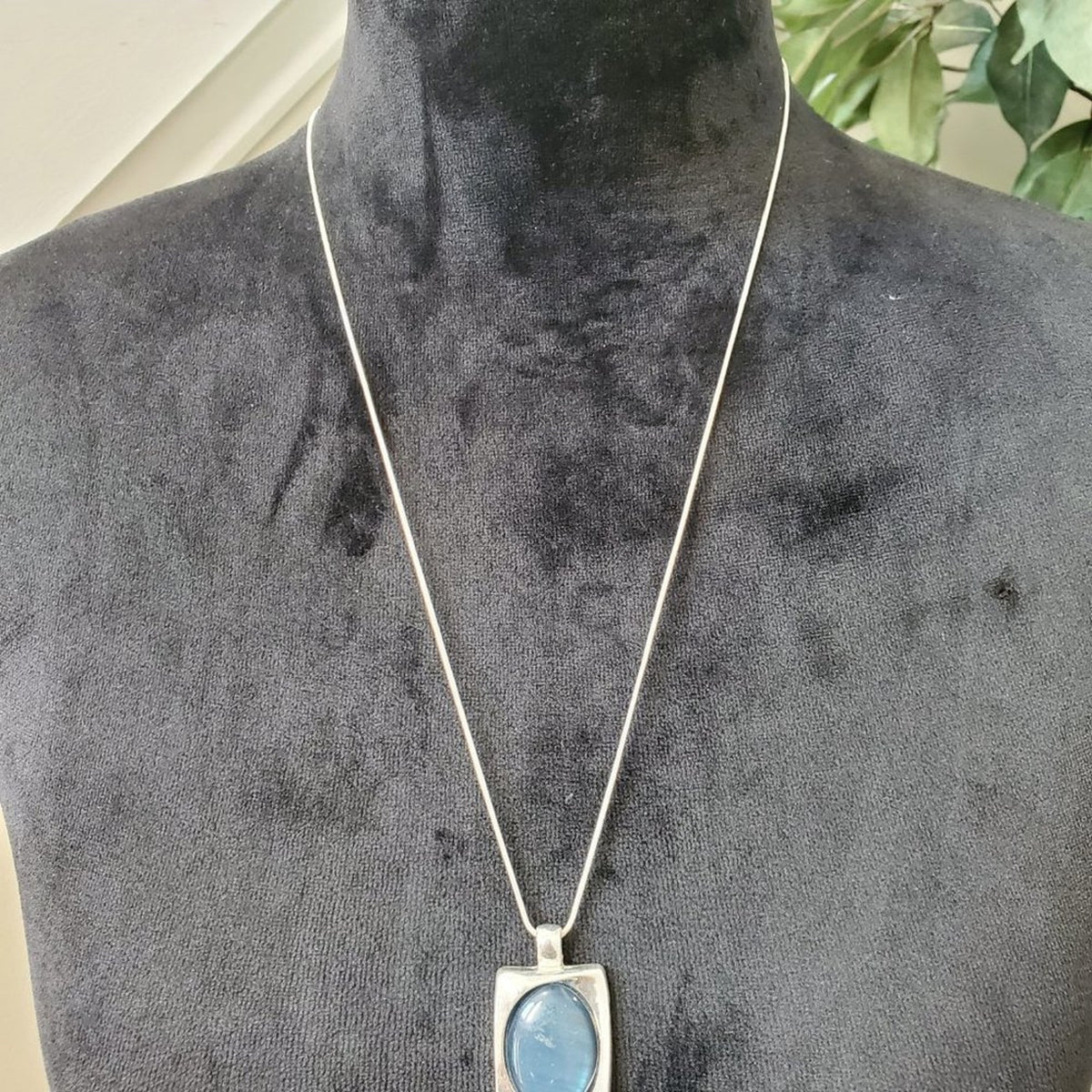 Womens Sky Blue Fiber Optic Stone with Lobster Clasp Pendant Necklace